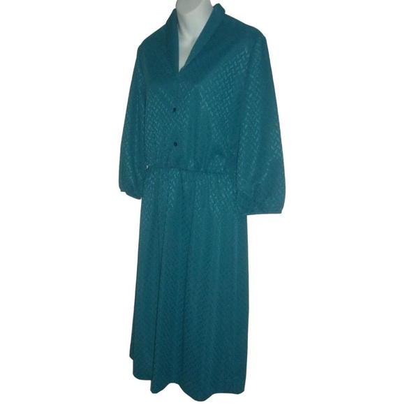 Vintage 70's Sears Perma-Smooth Turquoise Classic Secretary Dress Retro Plus 16 - Picture 3 of 10
